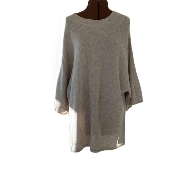 Taupe Cashmere Tunic Sweater with Side Slits - Picture 2 of 6